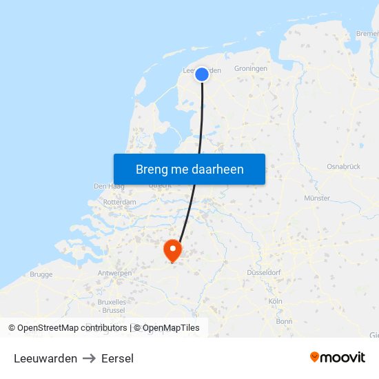Leeuwarden to Eersel map
