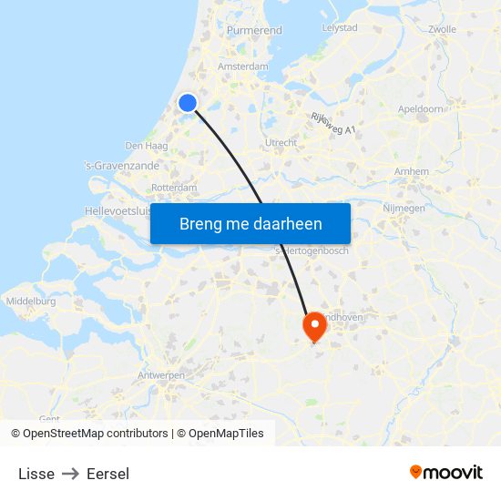 Lisse to Eersel map