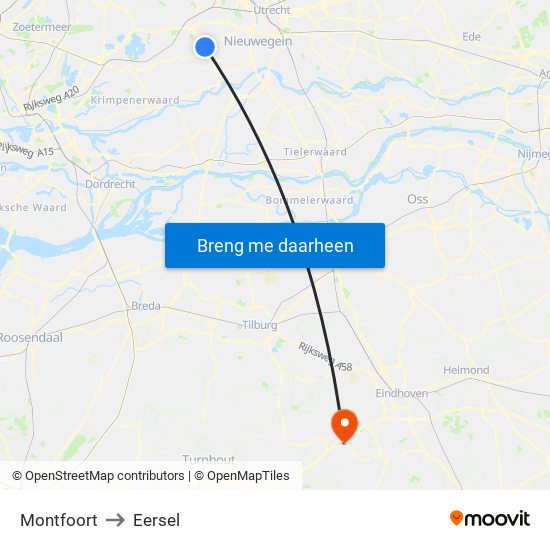 Montfoort to Eersel map