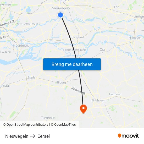 Nieuwegein to Eersel map