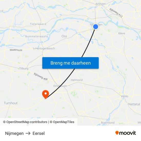 Nijmegen to Eersel map