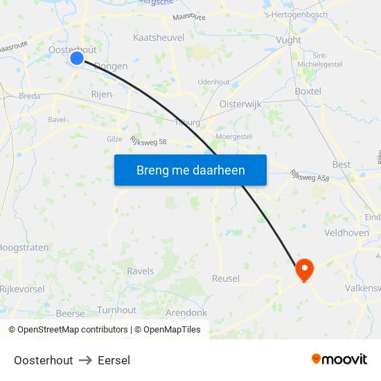 Oosterhout to Eersel map