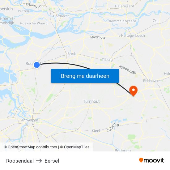 Roosendaal to Eersel map