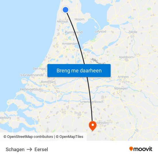 Schagen to Eersel map