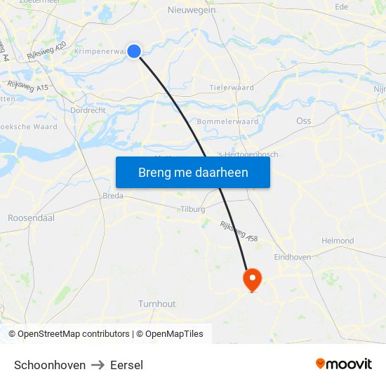 Schoonhoven to Eersel map