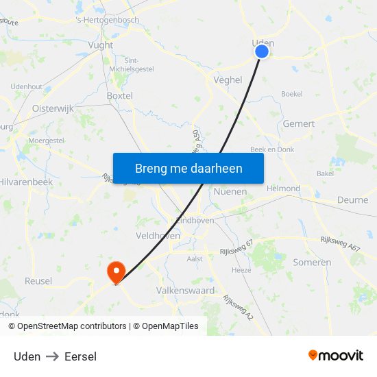 Uden to Eersel map