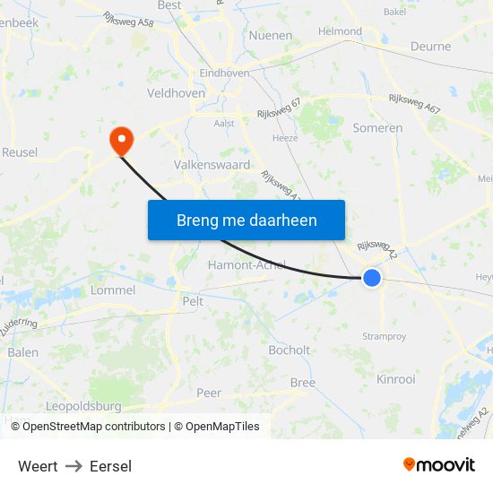 Weert to Eersel map