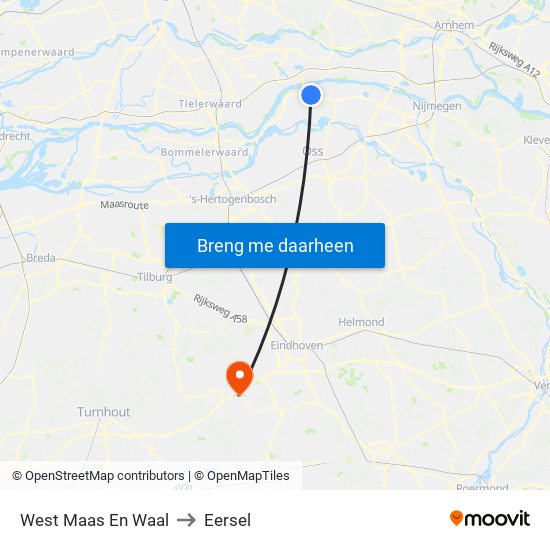 West Maas En Waal to Eersel map