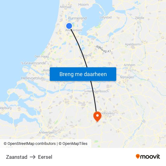 Zaanstad to Eersel map