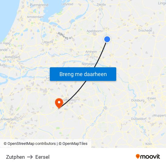 Zutphen to Eersel map