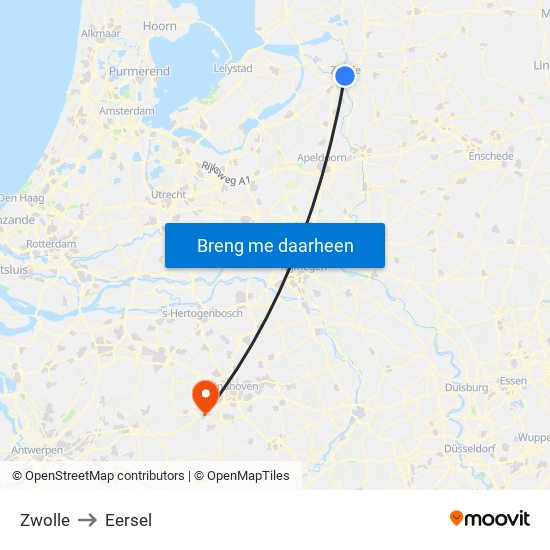Zwolle to Eersel map