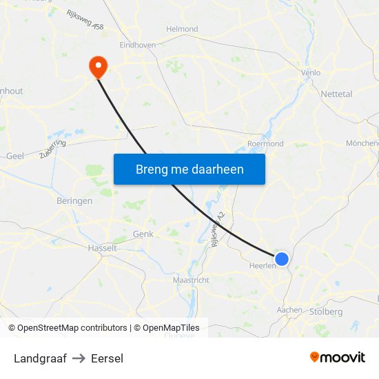 Landgraaf to Eersel map