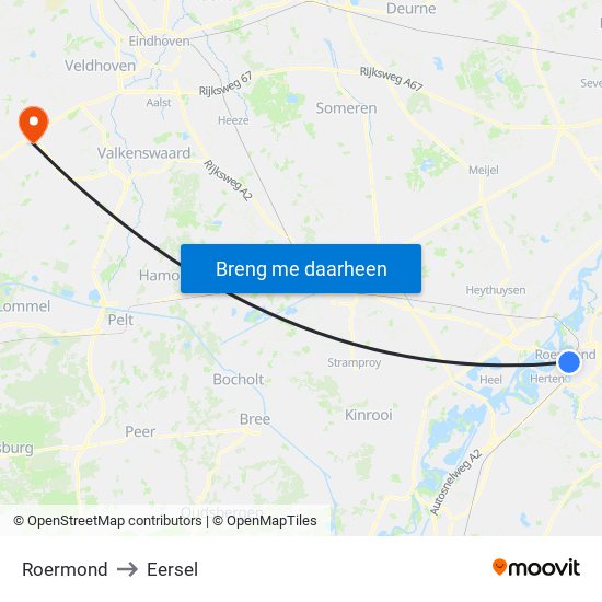 Roermond to Eersel map