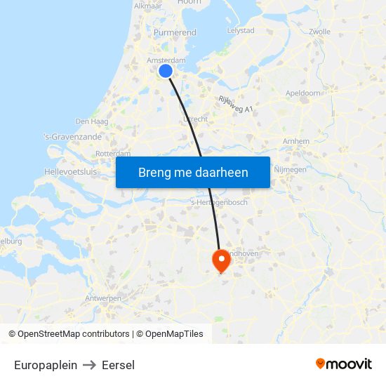 Europaplein to Eersel map