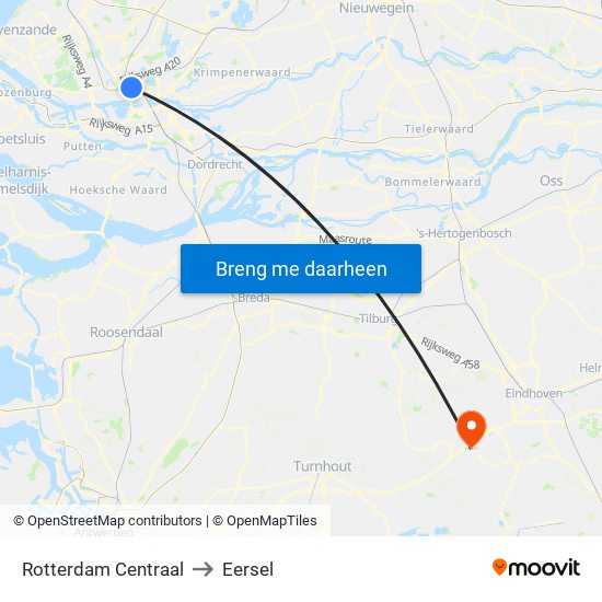 Rotterdam Centraal to Eersel map