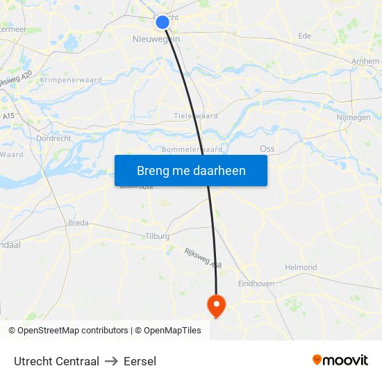 Utrecht Centraal to Eersel map