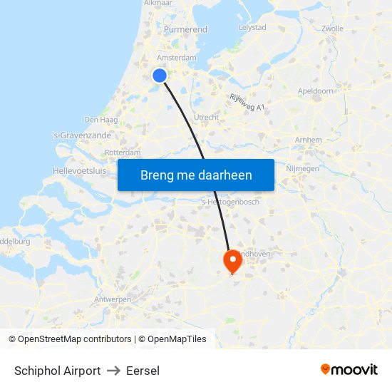 Schiphol Airport to Eersel map