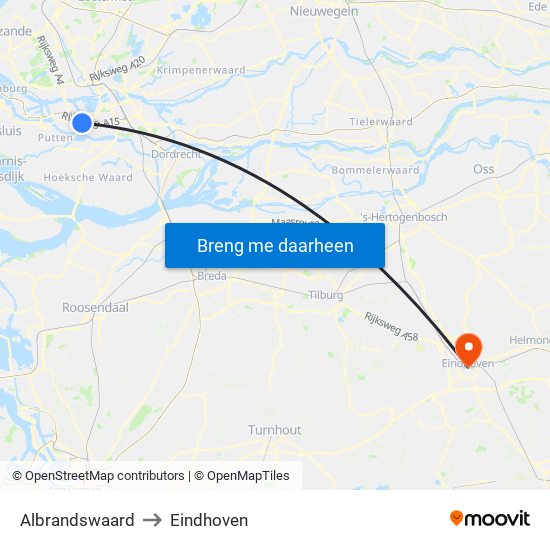 Albrandswaard to Eindhoven map