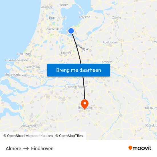 Almere to Eindhoven map