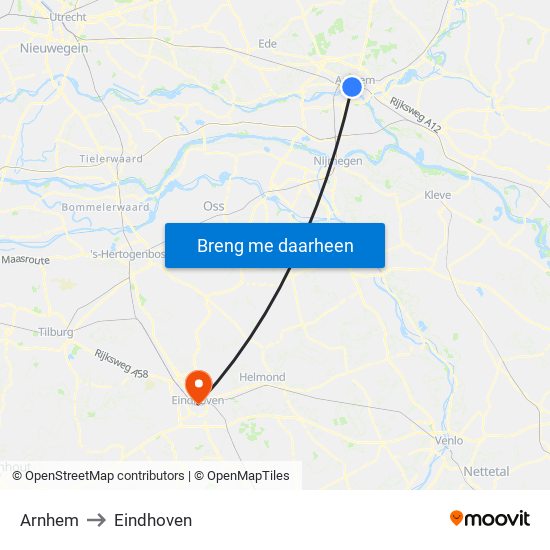 Arnhem to Eindhoven map