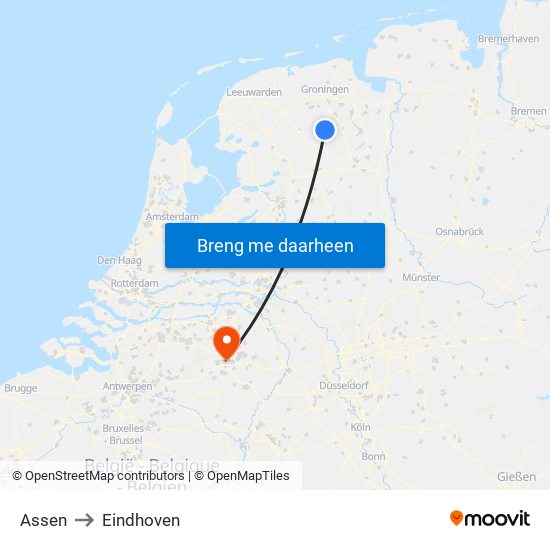 Assen to Eindhoven map