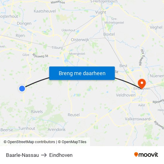 Baarle-Nassau to Eindhoven map