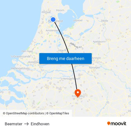 Beemster to Eindhoven map