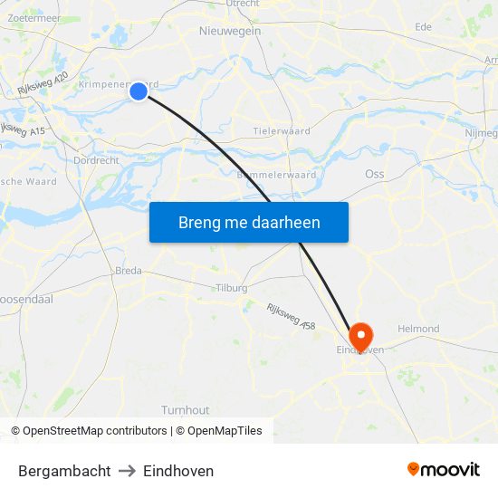 Bergambacht to Eindhoven map