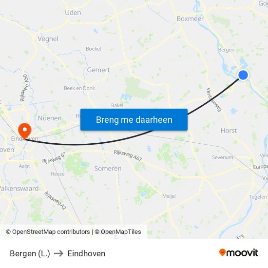 Bergen (L.) to Eindhoven map