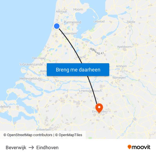 Beverwijk to Eindhoven map