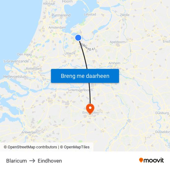 Blaricum to Eindhoven map