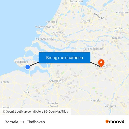 Borsele to Eindhoven map