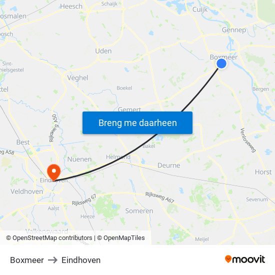 Boxmeer to Eindhoven map