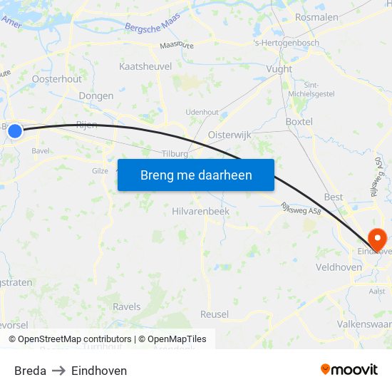 Breda to Eindhoven map