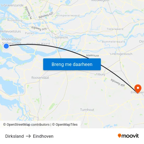 Dirksland to Eindhoven map