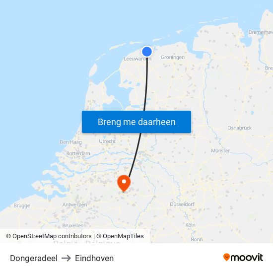 Dongeradeel to Eindhoven map