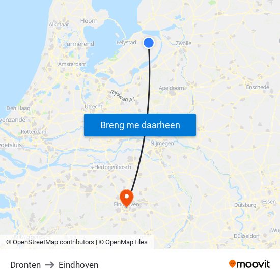 Dronten to Eindhoven map