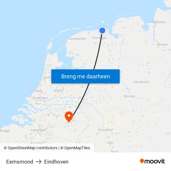 Eemsmond to Eindhoven map