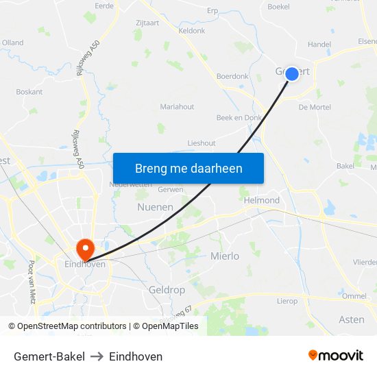 Gemert-Bakel to Eindhoven map