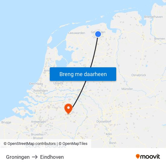 Groningen to Eindhoven map