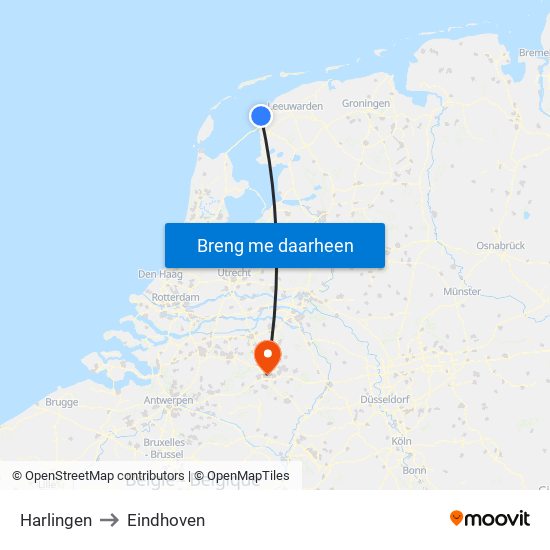 Harlingen to Eindhoven map