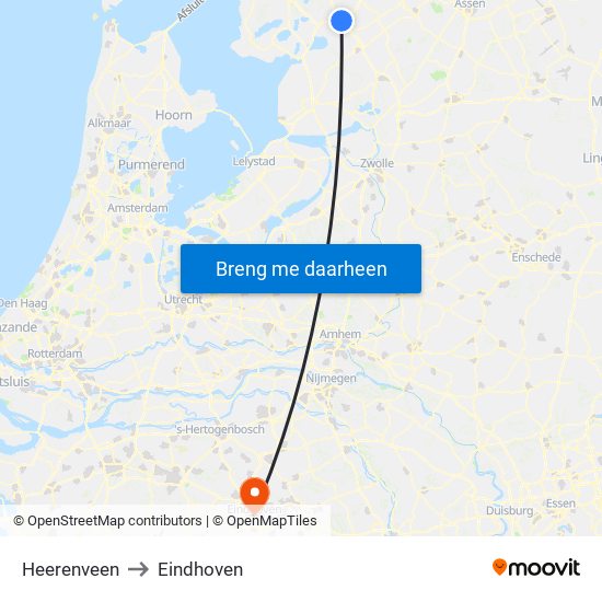 Heerenveen to Eindhoven map