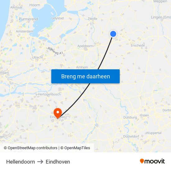 Hellendoorn to Eindhoven map