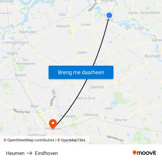 Heumen to Eindhoven map