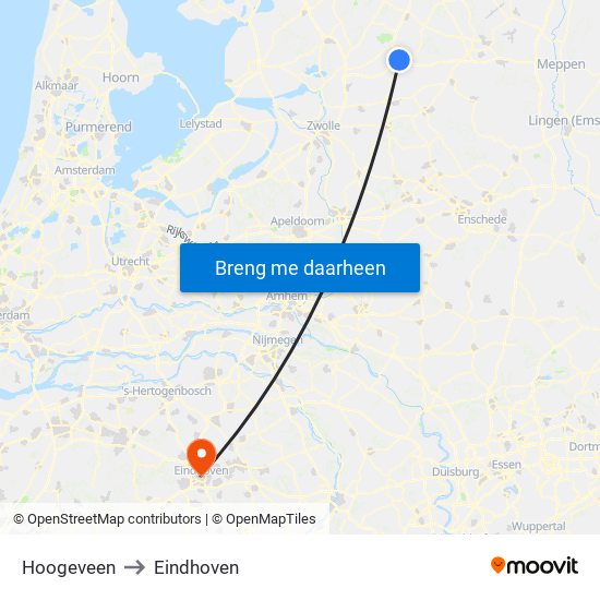 Hoogeveen to Eindhoven map