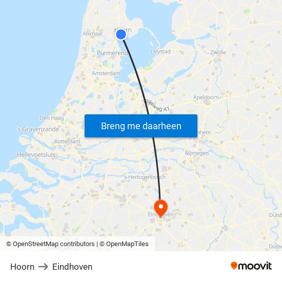 Hoorn to Eindhoven map