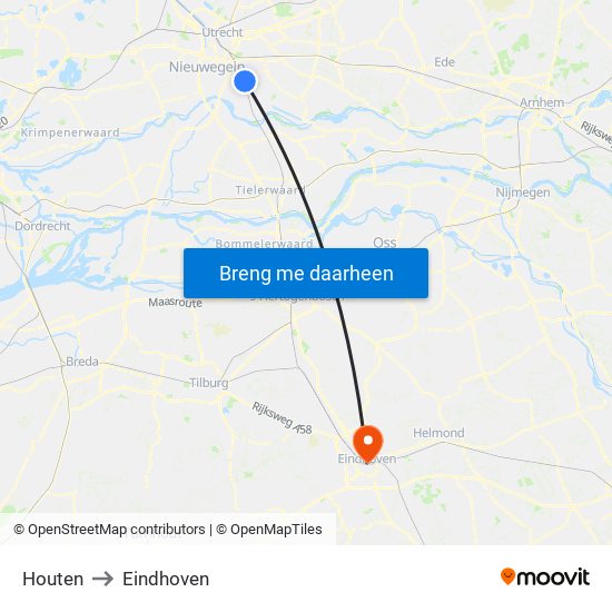 Houten to Eindhoven map