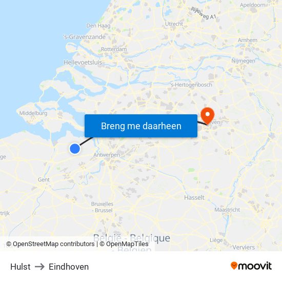 Hulst to Eindhoven map