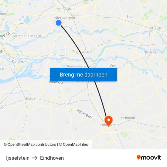 Ijsselstein to Eindhoven map