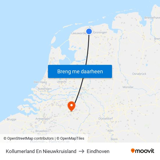 Kollumerland En Nieuwkruisland to Eindhoven map